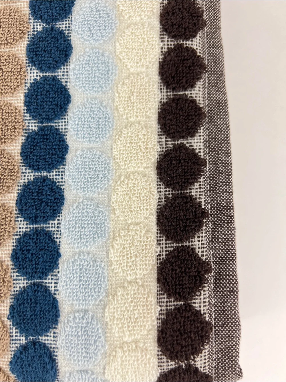 Soho Living Bath Towel Dots and Stripes Brown Blue White Soft Cotton 2 Pc NEW